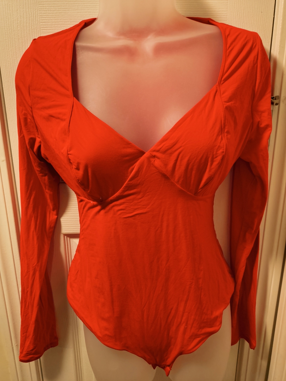 Red Long-Sleeve V-Neck Bodysuit